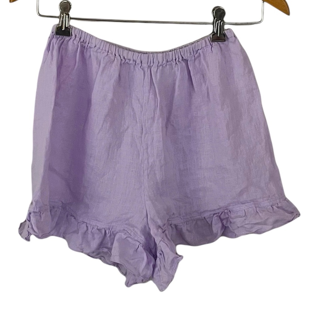Sleeper 100% Linen Purple Ruffle Shorts Size Small